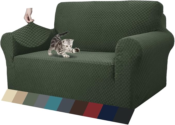 ZNSAYOTX 1 Piece Jacquard Couch Covers for 2 Cushion Couch High Stretch Loveseat Slipcover for Pets Dogs Anti Slip Love Seat Sofa Slipcover Furniture Protector (Loveseat, Army Green) by ZNSAYOTX
