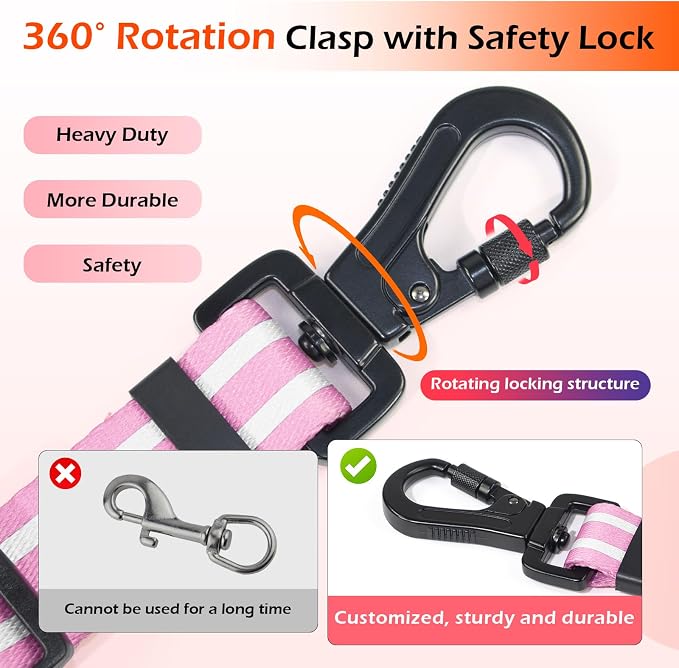 Double Handle Dog Leash for Large Dogs, Heavy Duty Adjustable Leash with Soft Padded Handles, Traffic Control Training Lead for Walking, Running (Purple & White Stripe, 4 ft) - Image 5