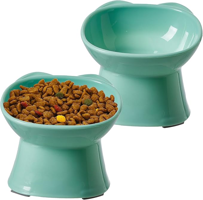 KSIA Klear Elevated Cat Bowls 2 Pack, Tilted Raised Cat Bowl for Food and Water, 4.72" Wide, Whisker Friendly Anti Vomit for Indoor Cats, Microwave and Dishwasher Safe, Green by Unknown
