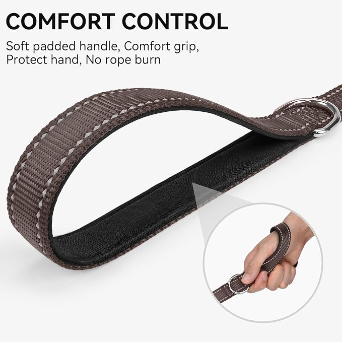 Joytale Reflective Dog Leash for Medium & Large Dogs, 4 FT x 1", Brown | Heavy Duty Nylon Webbing, Padded Handle for Comfort, Visible at Night, for Walking & Training - Image 3