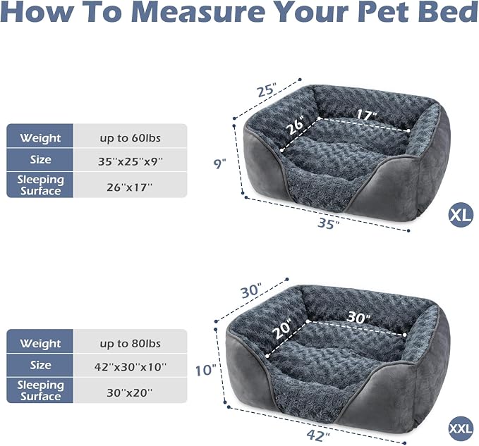 XX-Large Dog Bed for Large Medium Small Dogs, Rectangle Washable Dog Bed, Orthopedic Dog Bed, Soft Calming Sleeping Puppy Bed Durable Pet Cuddler with Anti-Slip Bottom XXL(42"x30"x10") - Image 3
