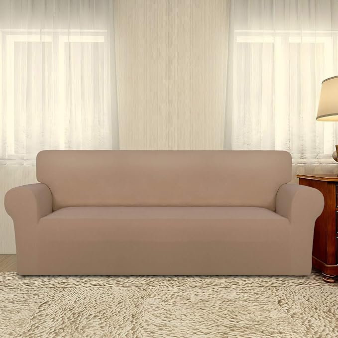 PureFit Stretch Oversized Couch Covers Fleece Sofa Slipcovers Camel | 1-Piece Sofa Cover Washable Soft Couch Protector, Couch Slipcover with Non Skid Foam and Elastic Bottom for Kids, Dogs - Image 2