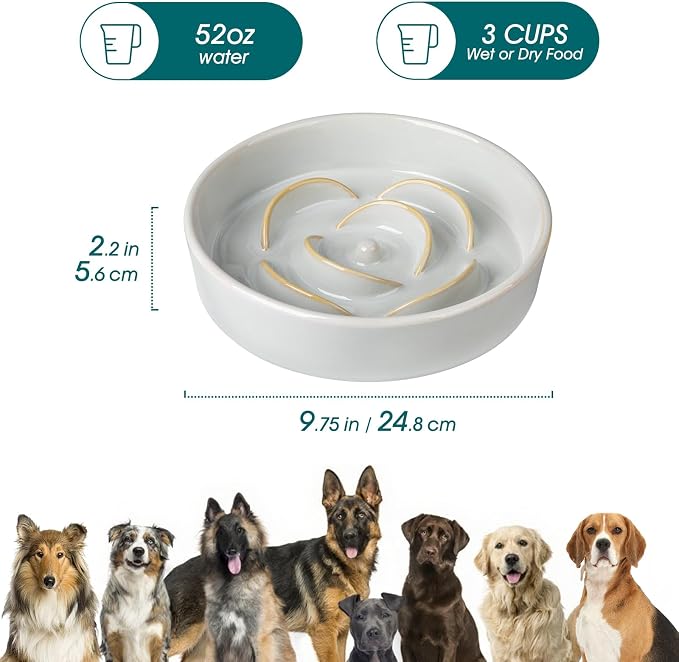 vancasso Slow Feeder Dog Bowls, 3 Cups Ceramic Puzzle Dish for Large Breeds | Maze Dog Food Bowl for Fast Eaters, Slow Feeding Design for Large Dogs, Promotes Healthy Eating Habits, Grayish Cyan - Image 2