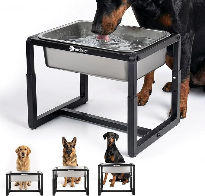 Veehoo 2.4 Gallon Elevated Outdoor Dog Water Bowl for Large Dogs | No Spill Metal Raised Dog Bowls Stand, 3 Adjustable Heights, Relief Joint Pressure, Stainless Steel Bowl, Dishwasher Safe by Veehoo