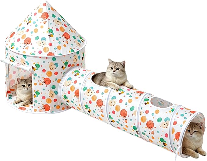 2-in-1 Cat Play Set, Pop-Up Cat Tunnel Rest Hut with Plush Ball Toys | Collapsible Cat Toys Combo with Tent & Ball for Indoor Tunnel, Hiding & Lounging，Suitable forca, dogs, rabbits. Perfect toy. by Unknown