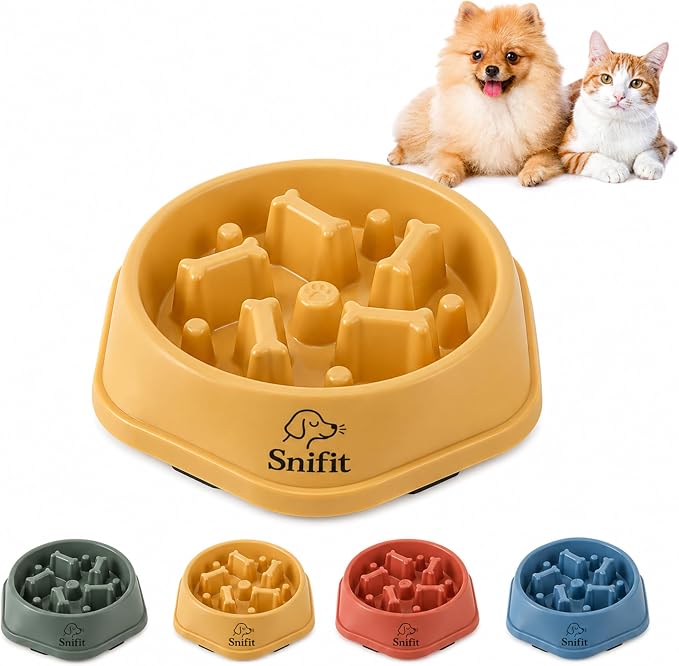 Slow Feeder Bowl for Small & Medium Cats & Dogs - Durable Slow Feeding Bowl with Non-Slip Base -Anti-Choking Puzzle Food Bowl for Dogs That Helps Mental Stimulation & Reduces Fast Eating-Yellow by SnifitPetProducts