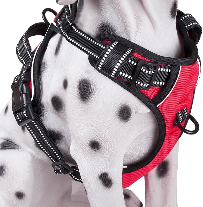 PoyPet No Pull Dog Harness Large, Reflective Vest with Front Clip & Handle | Easy On/Off, No Choke, Adjustable, 2 Leash D-rings, Soft Padded, Breathable, Oxford, for Walking Training, L, Red by PoyPet