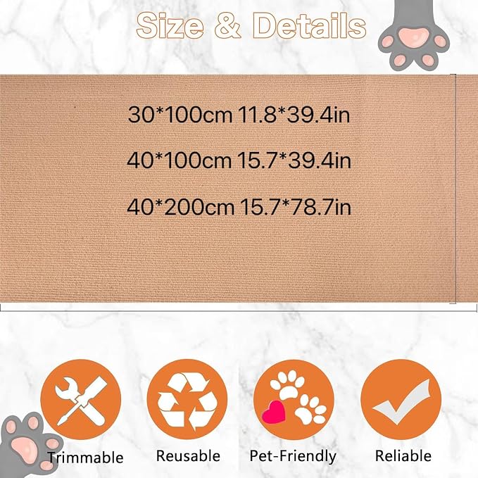 Cat Scratch Couch Furniture Protector, Beige, 15.7"X39.4" | Adhesive, DIY Climbing, Deterrent for Furniture, Protects from Cat Claws Scratching Indoor - Image 3
