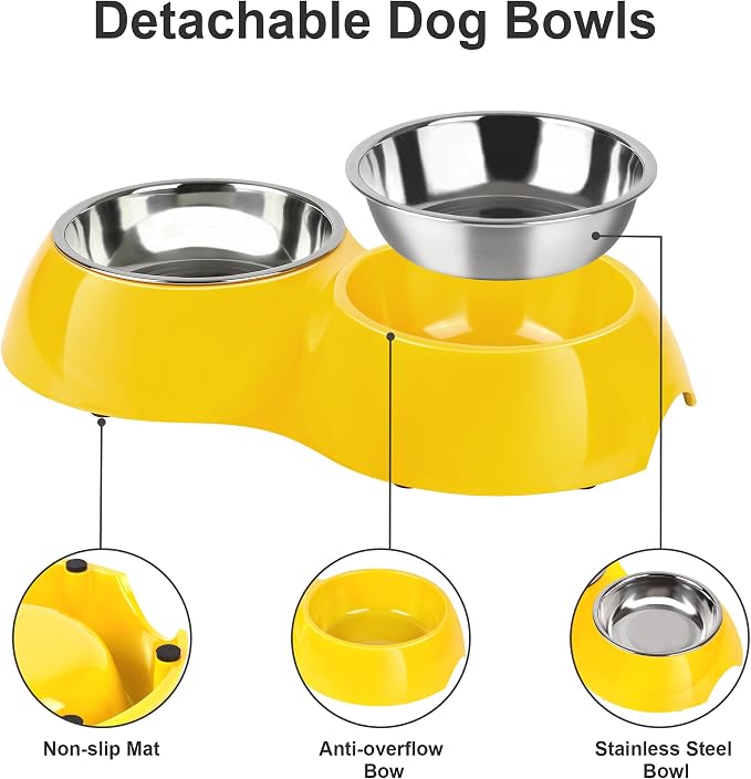 Stainless Steel Dog Bowls Set – Dual Non-Slip Pet Dishes with 2 Small (4oz*2) Bowls & Durable Resin Stand,Food & Water Feeder for Puppies, Kittens, and Small Breed Dogs – Yellow - Image 4