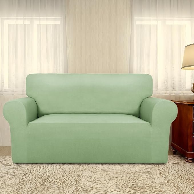 PureFit Stretch Loveseat Covers Fleece Couch Covers for Sofa Sage Green | 1-Piece Sofa Slipcover Soft Couch Protector, Sofa Cover Washable with Non Skid Foam and Elastic Bottom for Kids, Dogs - Image 2