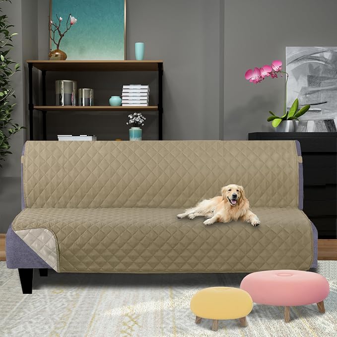 U-NICE HOME Futon Sofa Covers 68''Armless Couch Cover, Light Camel/Beige | Washable, Pet Friendly, Elastic Straps, Water Repellent, Furniture Protector Mat - Image 2