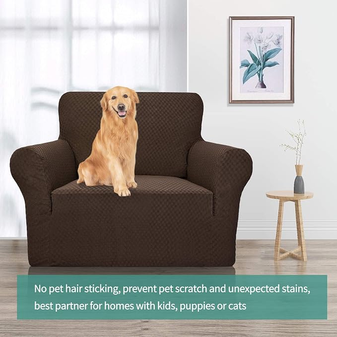 YEMYHOM Couch Cover Latest Jacquard Design High Stretch Sofa Chair Covers for Living Room, Pet Dog Cat Proof Armchair Slipcover Non Slip Magic Elastic Furniture Protector (Small, Dark Coffee) - Image 2