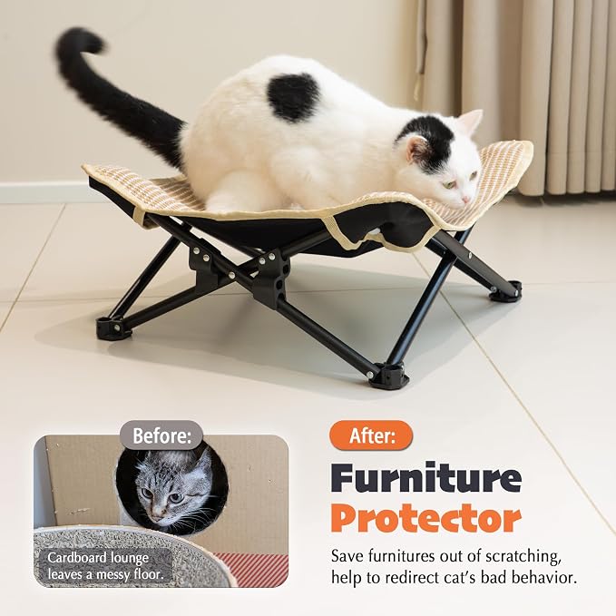 PETKARAY Foldable Cat Hammock Bed, Elevated Sisal Scratching Lounge with Metal Frame, Raised Cat Hammock Chair for Indoor Cats - Image 4
