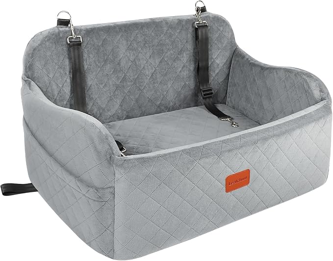 Lealchum Dog Car Seat for Medium Sized Dog,Car Dog Bed with Adjustable Leashes,Comfort and Support with Memory Foam Filled,Safety Travel Per Car Seat with Non-Slip Bottom(Grey, Large) by Lealchum