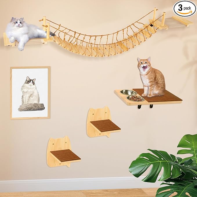 Calmbee Cat Wall Shelves, Cat Wall Furniture 70" Cat Bridge Wall Mount Cat Perch Wooden Hammock Cat Tree Cat Climber Cat Cloud Shelf Board Cats Bed by Calmbee