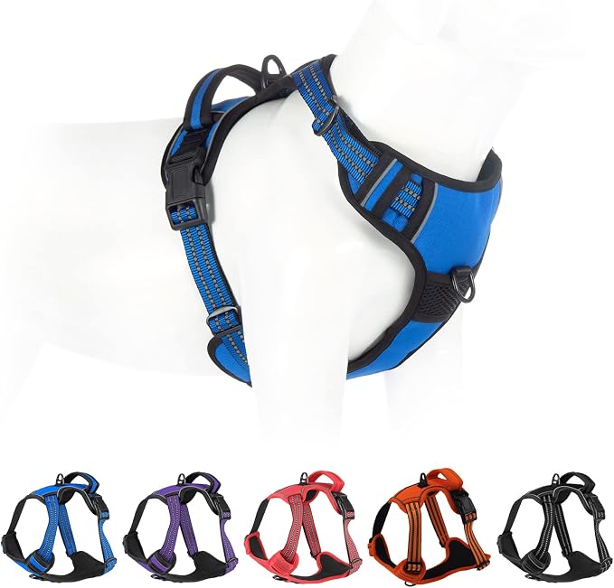No Pull Dog Harness for Small Medium Large Dogs Adjustable Reflective Pet Vest with Front Clip Padded Harness for Dogs Easy Control Handle Best for Outdoor Training and Walking Blue L by Bokelai