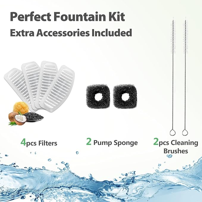 ORSDA Cat Water Fountain Stainless Steel, 2L Pet Fountain for Cats Inside, Dog Water Dispenser, Automatic Cat Drinking Fountains with 6 Replacement Filters for Cats, Small Dogs - Image 6