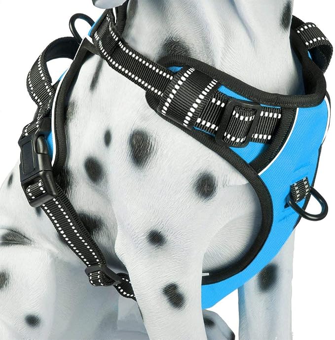 PoyPet No Pull Dog Harness Large, Reflective Vest with Front Clip & Handle | Easy On/Off, No Choke, Adjustable, 2 Leash D-rings, Soft Padded, Breathable, Oxford, for Walking Training, XL, Blue by PoyPet