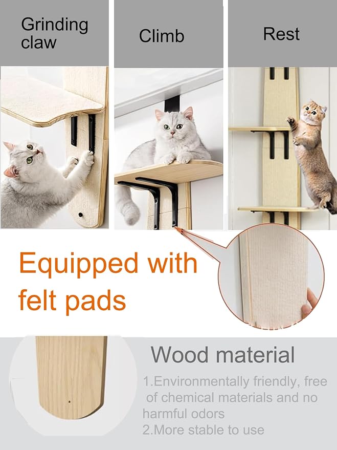 Door Hanging Cat Tree,Door Hanging Cat Shelf with Soft Mat | Wooden,4-Levels Over the Door Cat Climber for Indoor Cats,Save Space, Increase the Cat's Activity Level, Relieve Anxiety - Image 5