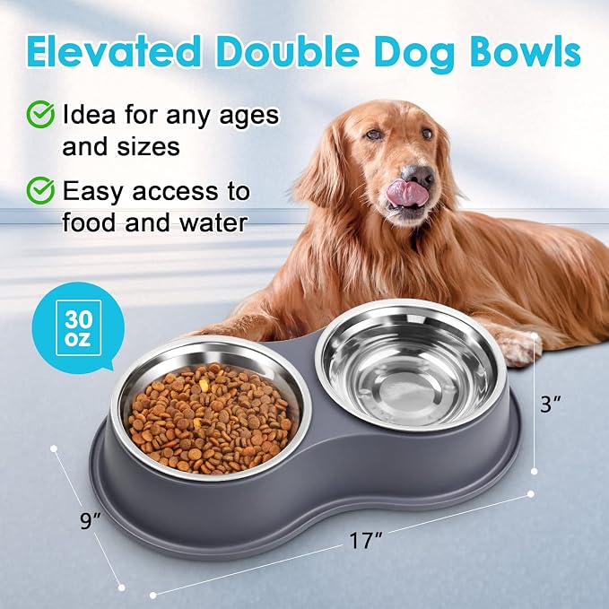 Epetslove Stainless Steel Dog Bowls Double Non-Slip Dog Water and Food Bowl | Pet Feeder Bowls, Dog Dishes, Raised Feeding Design, Double Bowls Set, For Puppies, Medium Dogs and Cats, Outdoor / Indoor - Image 2