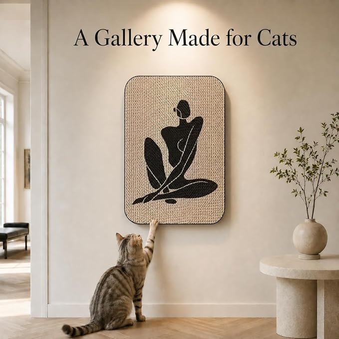 Cat Wall Scratcher, Art Cat Scratching Board for Indoor Cats | Wall Mounted Cat Scratch Pad, Water-Based Ink, Hook&Loop Strips, Floor or Wall Use, 16.7x11x1 Inch, Silent Elegance - Image 6