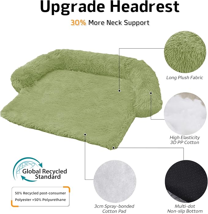 GGIB Calming Dog Bed Fluffy Plush Dog Mat for Furniture Protector with Removable Washable Cover for Large Medium Small Dogs and Cats (Medium, Grass Green) - Image 2
