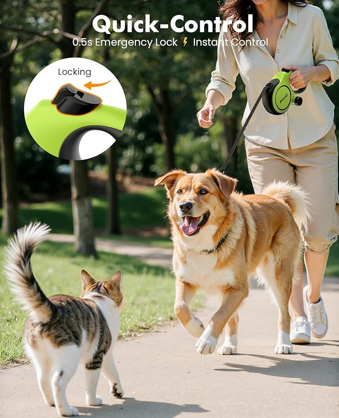 Pecute Retractable Dog Leash 26ft for Large Dogs with Poop Bag Holder | Heavy Duty Retractable Dog Leash for Strong Puller for 33-110 lbs, Anti-Slip Soft Grip, Reflective, 360° No Tangles - Image 4