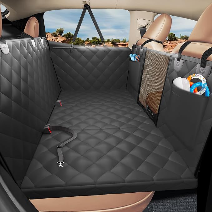 Hard Bottom Dog Car Seat Cover for Back Seat, with Egg Crate Foam | Backseat Extender, Dog Hammock for Cars, SUVs, Sedan, Holds 420lbs, Sturdy Oxford, Large Space, Soft Pet Car Bed, Waterproof by ROUWINNE