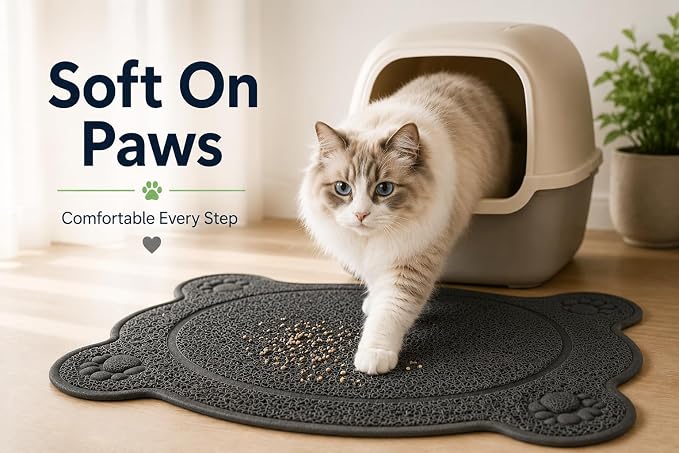 Bulk Buys Cat Litter Box Mat, Soft PVC Coil Mesh Litter Trapping Mat, Helps Control Scatter and Mess, Non-Slip Backing, Easy to Shake, Vacuum or Rinse Clean, 23 x 17 Inch, Gray Paw Design - Image 4