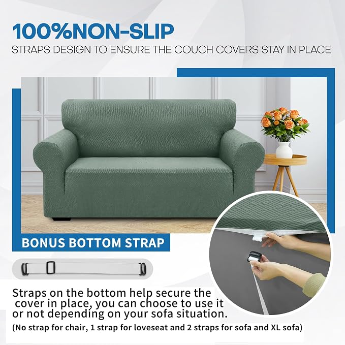 XINEAGE Stretch Jacquard Loveseat Cover, Non Slip Sofa Slipcover for Dog | High-Stretch Fabric. Wear-Resistant, Pet Friendly. Easy Install & Washable for Living Rooms, Offices.Pea Green - Image 7