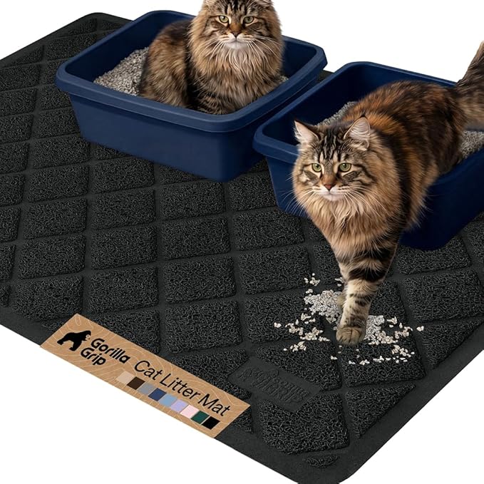 GORILLA GRIP Cat Litter Box Mat, 47x35, Cushioned Coil Mesh Litter Trapping Mats, Scatter Control Supplies for Less Mess, Phthalate Free, Ultra Deep Catch Grooves, Rinse or Vacuum to Clean, Black by Unknown