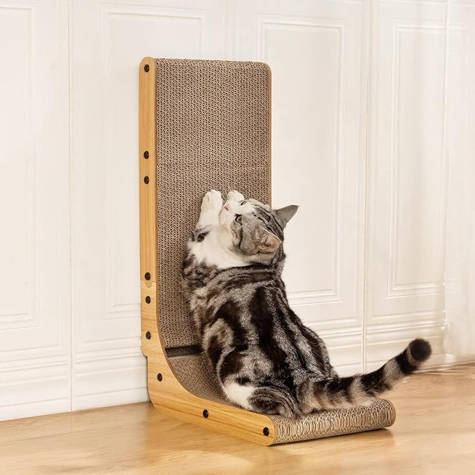 Poils bebe L Shape Cat Scratcher, 26.8 Inch Cat Scratchers for Indoor Cats | Protecting Furniture Cat Scratch Pad, Cardboard Cat Scratching with Ball Toy, Catnip, Large - Image 6