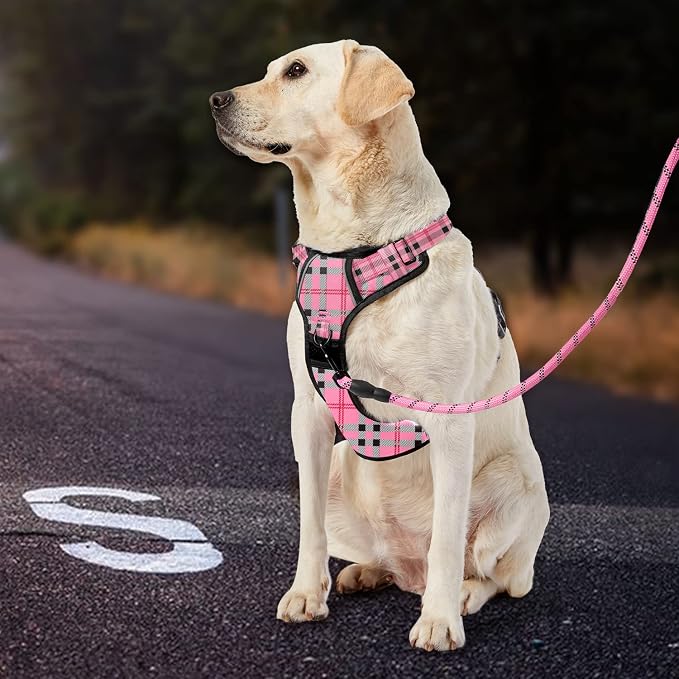 IVY&LANE No Pull Dog Harness with Leash Set, Reflective No Choke Pet Vest,Adjustable Oxford Dog Vest Harness with Easy Control Handle for Small Dogs (Checkered Pink,S) - Image 7