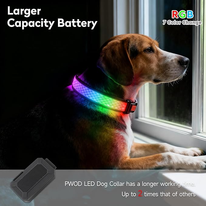 LED Dog Collar, Light Up Dog Collar,for Night Walking(Large,Pink) | Adjustable,Bright RGB 7 Colors Light Glowing Collar,Waterproof,Nylon,Soft,For Medium and Large Dogs,USB C to Charge - Image 2