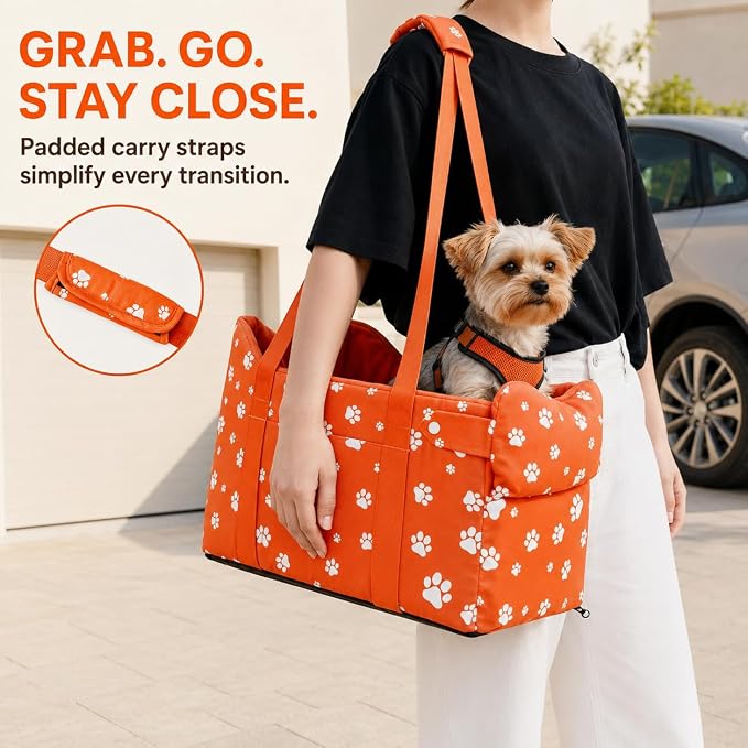 Dog Car Seat for Small Dogs 5-15 lbs, Tomato Red | Center Console Puppy Booster and Portable Travel Bed, Anti-Collapse Design with Washable Fluffy Cushion - Image 4