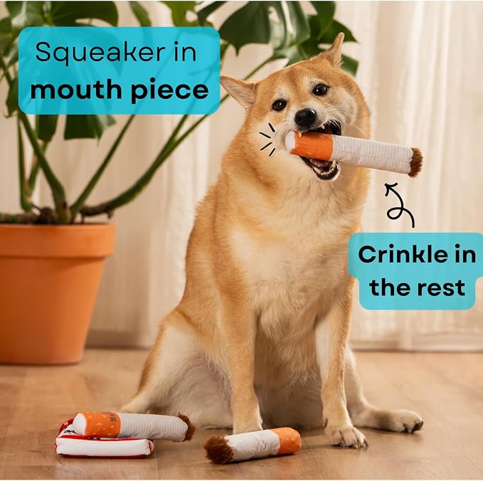 Nestpark Muttboro Doggy Cigs Funny Dog Toys - Parody Plush Squeaky Crinkle Interactive Dog Toy - Hide and Seek Treat Hiding Burrow Puzzle Toy for Stimulating Enrichment Activity - Image 4