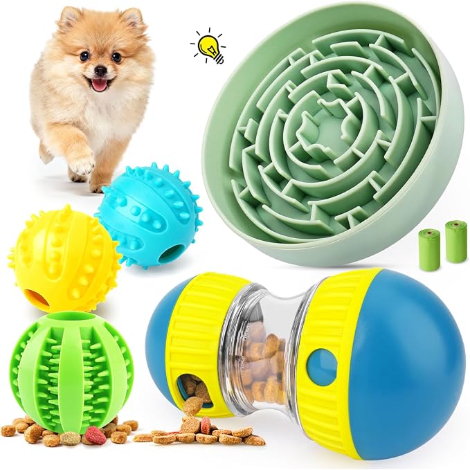 Dog Puzzle Feeder Set with Slow Feeder Bowl & Treat Ball | For Small & Medium Dogs,Adjustable Food Dispensing,Mental Stimulation,Interactive Play by KIPRITII