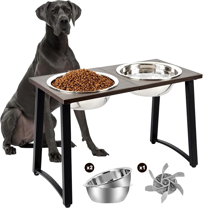 Elevated Dog Bowls for Large Dogs with Slow Feeder, 2 Stainless Steel Dog Bowls -101oz, 16.5" Tall Raised Dog Food Water Bowl Stand for Large Breed, Extra Large Dogs by TIDANT