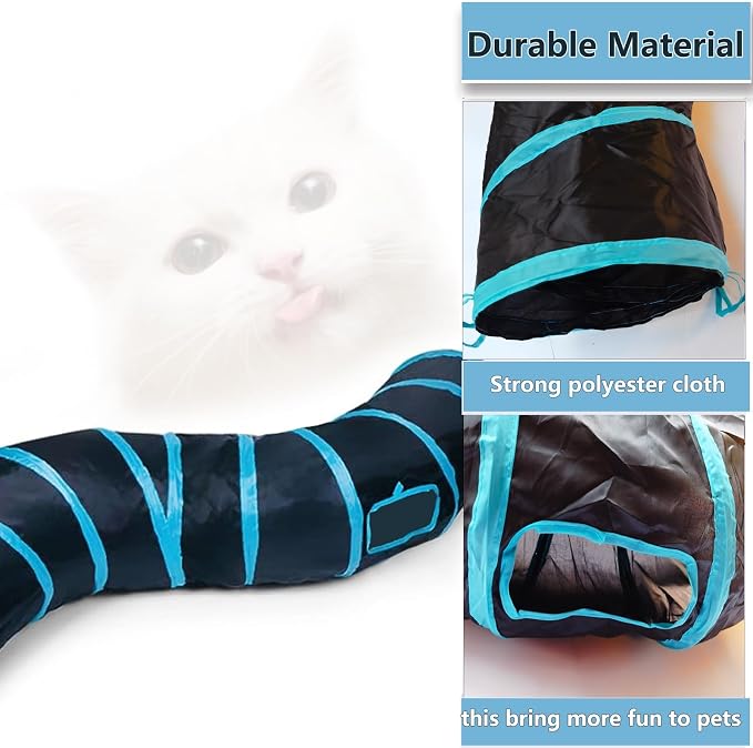Cat Tunnel, Cat Tunnels for Indoor Cats, S-Shape Foldable Cats Cave | Interactive Toy Pet Tube with Interactive Peephole Crinkle Sounds for Rabbits, Kittens, Ferrets, Puppy Playing & Exploring - Image 4