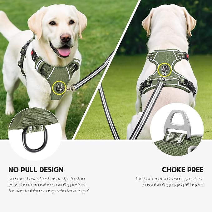 Timos Dog Harness Small Sized, Neck Quick Release with 3 Buckles, Green, S | Easy On & Off, No Pull No Choke, Adjustable Reflective Soft Padded, Front & Back 2 Clips and Handle for Walking Training - Image 6