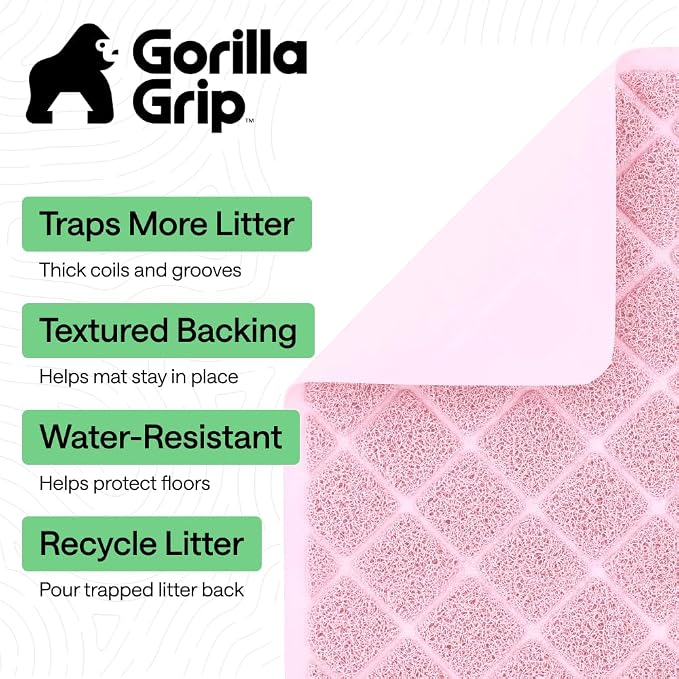 GORILLA GRIP Cat Litter Box Mat, Cushioned Coil Mesh Litter Trapping Mats, Scatter Control Supplies for Less Mess, Phthalate Free, Ultra Deep Catch Grooves, Rinse or Vacuum to Clean, 17x11 Light Pink - Image 2