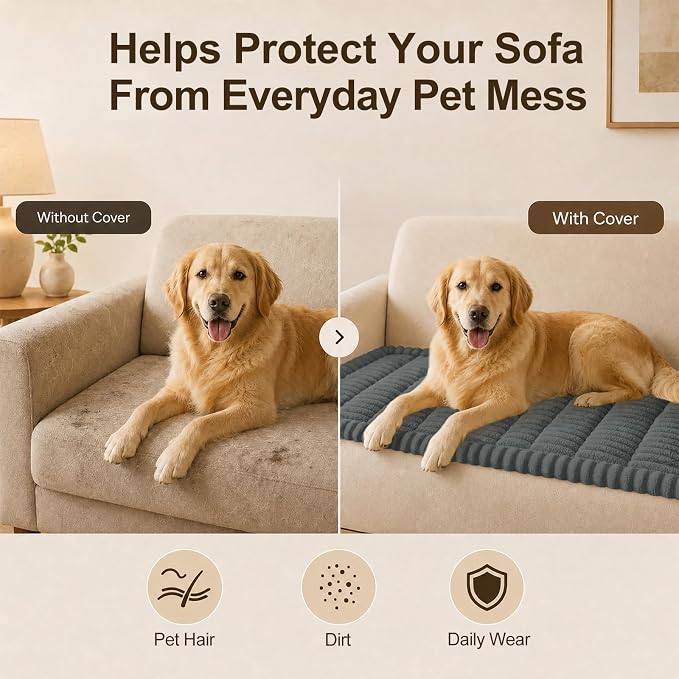 decorUhome Couch Cover for Dogs, Non Slip Fuzzy Thick Pet Sofa Protector | Pet Friendly, Soft Plush Fabric, Machine Washable, Fits Armrests, Single Seats & Backrest Cushions, Dark Grey, 27.6" x 27.6" - Image 5