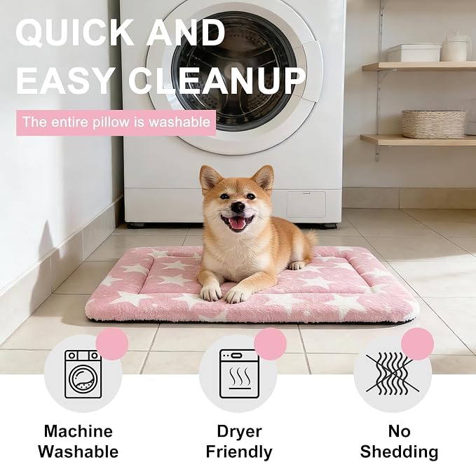 Dog Bed Mat – Soft & Comfortable Dog Kennel Pad for Crate – Durable Crate Bed & Mat for Dogs & Cats – Ideal for Crate, Kennel, and Home Use (Big&Little Stars Pink, XS(18"*14"*1.5")) - Image 7