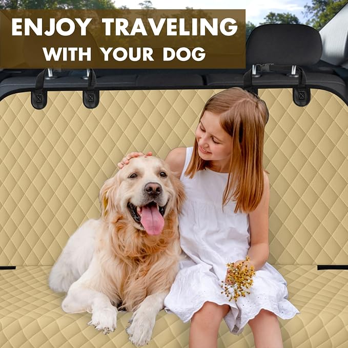 Waterproof Dog Backseat Cover for Cars, Non-Slip Pet Seat Protector, Khaki - Image 7