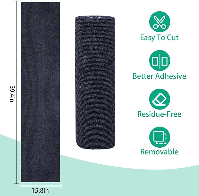 Trimmable Cat Scratcher Mat, Self-Adhesive Cat Scratching Carpet Pad Replacement for Cat Tree Shelves, Cat Steps and Posts, DIY Cat Scratch Couch Furniture Protector (Dark Blue, 39.4"x15.8") - Image 2