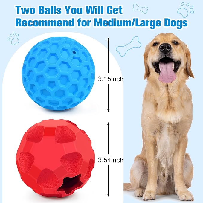 2 Pack Dog Toy Balls for Aggressive Chewers, Treat Ball and Squeaky Ball | Interactive Squeaky Dog Balls and Treat Dispensing Ball to Keep Them Busy, Chew Toys for Large Dogs, Enrichment Toy - Image 2