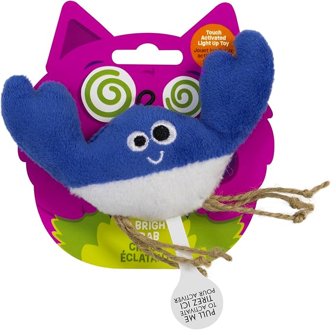 Mad Cat Be Bright Light Up Crab Cat Toy, Touch Activated LED Plush, Catnip | Soft durable interactive design glows for day and night sessions, sea themed companion felines bat and chase at home daily by Unknown