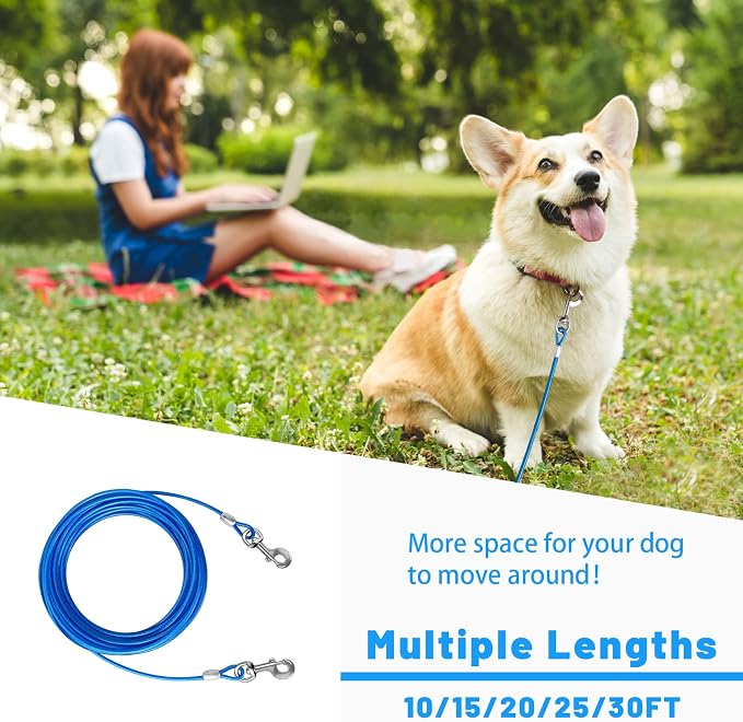 Dog Tie Out Cable, Dog Runner Cable | 10/15/20/25/30/50 FT Steel Cable with Sturdy Clips, Suitable for Yard Outdoor Use, Holds Large Dogs up to 165 Lbs - Image 7