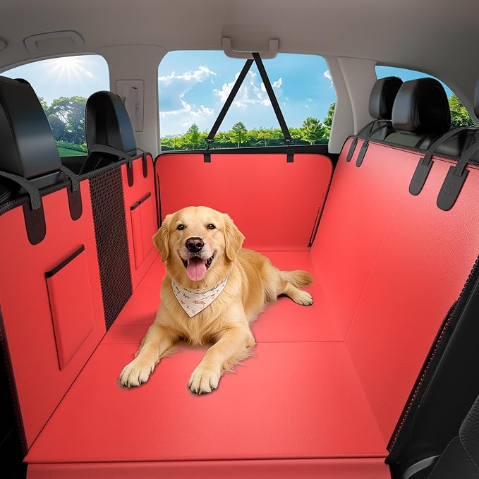 Hard Bottom Dog Car Seat Cover, 52"×65", Waterproof PU Leather | Stable Hard Bottom Support for Comfortable Rides with Large Dogs by JKLESADirect