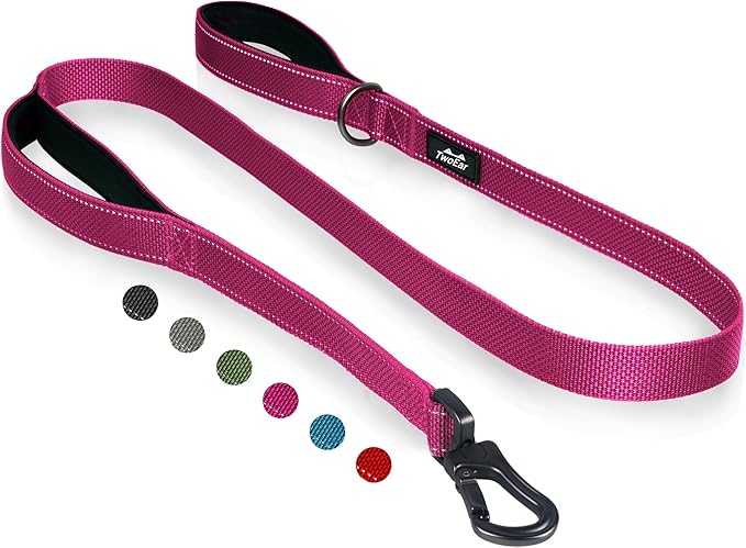 Twoear 6FT 1IN Heavy Duty Dog Leash for Large Dogs with 2 Padded Handles | Traffic Handle Extra Control, Auto Lock Hook, Strong Reflective Walking Leash for Night Safety, Medium and Large Breeds,Rose by TwoEar